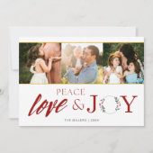 Vrede Liefde Vreugde Drie Foto Familie Kerstmis Feestdagenkaart (Voorkant)