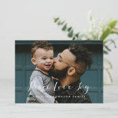 Vrede Liefde Vreugde Elegante Calligraphy Foto Feestdagenkaart (Staand voorkant)