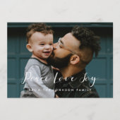 Vrede Liefde Vreugde Elegante Calligraphy Foto Feestdagenkaart (Voorkant)