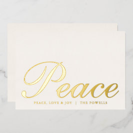 Vrede Liefde Vreugde Elegante Typografie Ivoor en Folie Feestdagenkaart