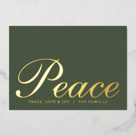 Vrede Liefde Vreugde Elegante Typografie Salie Gro Folie Feestdagenkaart