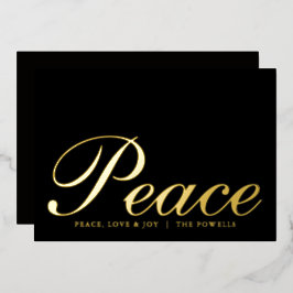 Vrede Liefde Vreugde Elegante Typografie Zwart en Folie Feestdagenkaart