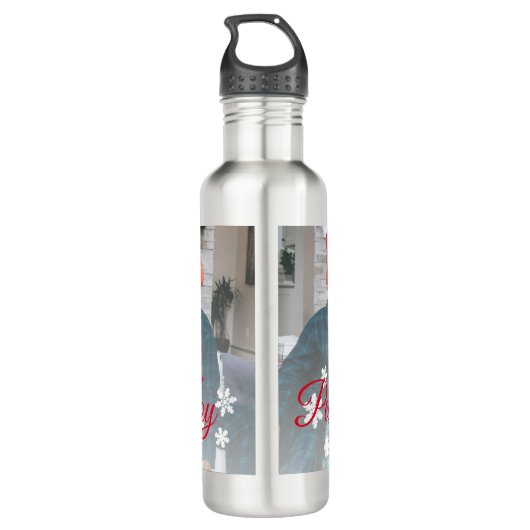 Vrede Liefde Vreugde Familie Foto Rood Wit Sneeuwv Waterfles (Achterkant)