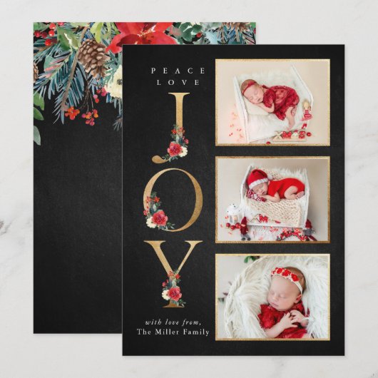 Vrede Liefde Vreugde Festieve Winter Bloemisterij  Feestdagenkaart (Voorkant / Achterkant)