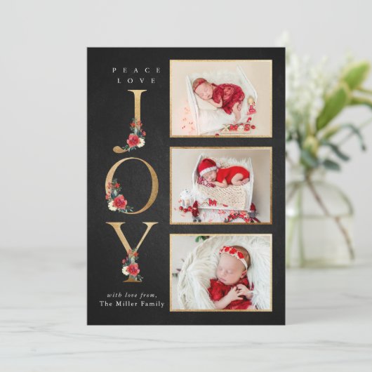 Vrede Liefde Vreugde Festieve Winter Bloemisterij  Feestdagenkaart (Staand voorkant)