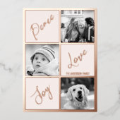 Vrede liefde vreugde Foto Kerstmis echte rose goud Folie Feestdagenkaart (Voorkant)