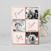 Vrede liefde vreugde Foto Kerstmis echte rose goud Folie Feestdagenkaart (Staand Voorkant)