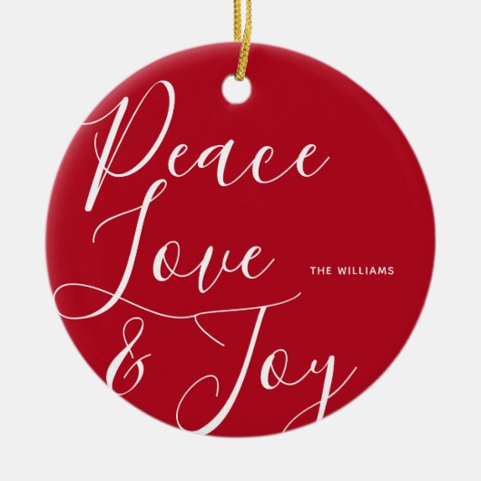 Vrede Liefde Vreugde Gepersonaliseerde Kerstmis Keramisch Ornament (Voorkant)