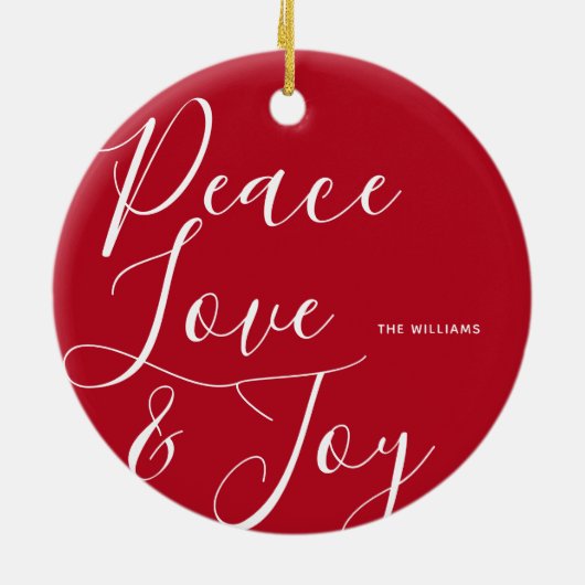 Vrede Liefde Vreugde Gepersonaliseerde Kerstmis Keramisch Ornament (Achterkant)
