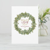 Vrede Liefde Vreugde Groen Krans Kerstmis Feestdagenkaart (Staand voorkant)