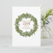 Vrede Liefde Vreugde Groene Krans Kerstmis Feestdagenkaart (Staand voorkant)