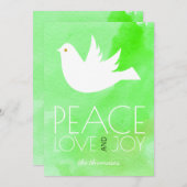 Vrede, liefde, vreugde, groene waterverf en duif k feestdagenkaart (Voorkant / Achterkant)