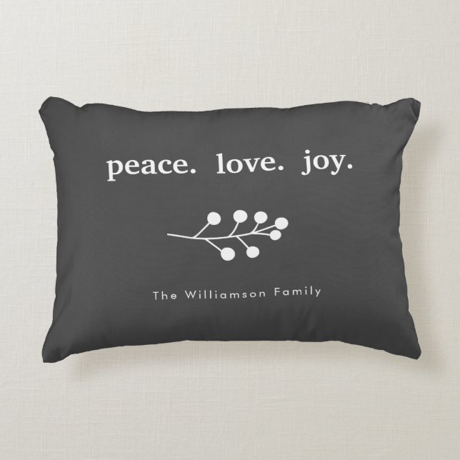 Vrede Liefde Vreugde Holly Bessen Vakantie Kerstmi Accent Kussen (Voorkant)