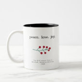 Vrede Liefde Vreugde Holly Bessen Vakantie Kerstmi Tweekleurige Koffiemok (Links)