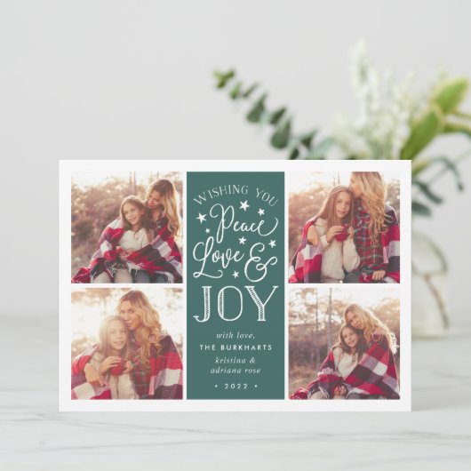 Vrede, Liefde & Vreugde | Kerst Fotokaart Feestdagenkaart (Staand voorkant)