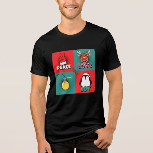 Vrede Liefde Vreugde Kerst Pop Art Tri-Blend Shirt (Voorkant)