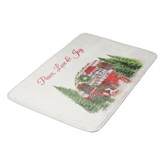 Vrede, Liefde & Vreugde Kerst Trailer Camper Badmat (Gekanteld)