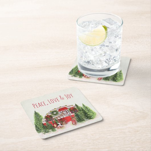 Vrede, Liefde & Vreugde Kerst Trailer Camper Kartonnen Onderzetters (Insitu)