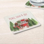 Vrede, Liefde & Vreugde Kerst Trailer Camper Kartonnen Onderzetters (Schuin)