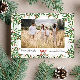 Vrede Liefde Vreugde, Kerstbessen, Aangepaste foto Feestdagenkaart