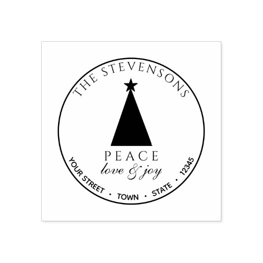Vrede Liefde & Vreugde, Kerstboom Retouradres Rubberstempel (Afrduk)