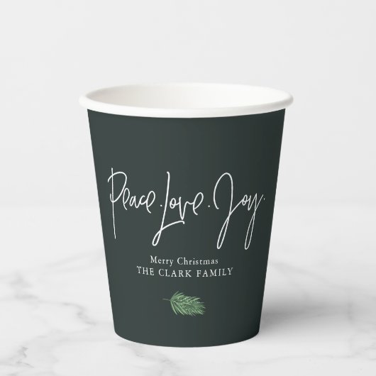 "Vrede Liefde Vreugde" Kerstfeest Papieren Bekers (Voorkant)