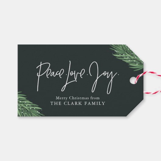 "Vrede Liefde Vreugde" Kerstmis Cadeaulabel (Voorkant (Horizontaal))