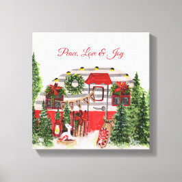 Vrede Liefde & Vreugde Kerstmis Camper Canvas Afdruk