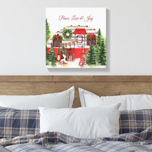 Vrede Liefde & Vreugde Kerstmis Camper Canvas Afdruk (Insitu (Slaapkamer))