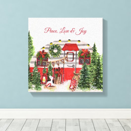 Vrede Liefde & Vreugde Kerstmis Camper Canvas Afdruk (Insitu (Houten vloer))
