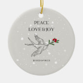 Vrede Liefde Vreugde Kerstmis Geloof Vogel Bessen Keramisch Ornament (Voorkant)