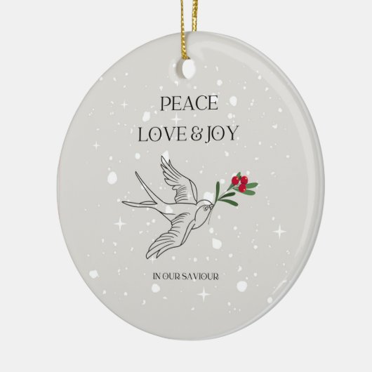 Vrede Liefde Vreugde Kerstmis Geloof Vogel Bessen Keramisch Ornament (Links)