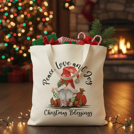 Vrede, Liefde & Vreugde Kerstmis Gnome Zegeningen Tote Bag