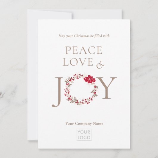 VREDE LIEFDE VREUGDE Kerstmis krans Business Feestdagenkaart (Voorkant)