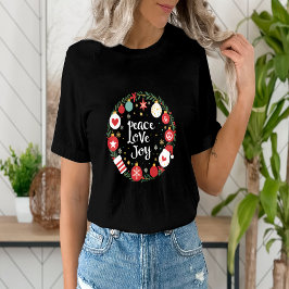 Vrede Liefde Vreugde Kerstmis Krans Feestelijk T-shirt