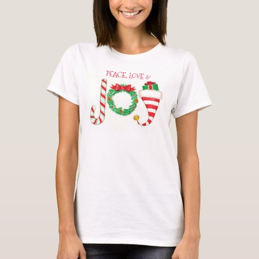 Vrede, Liefde & Vreugde Kerstmis T-shirt (Voorkant)