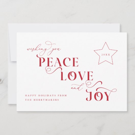 Vrede Liefde Vreugde Kerstmis Vakantie Fotokaart Feestdagenkaart (Voorkant)