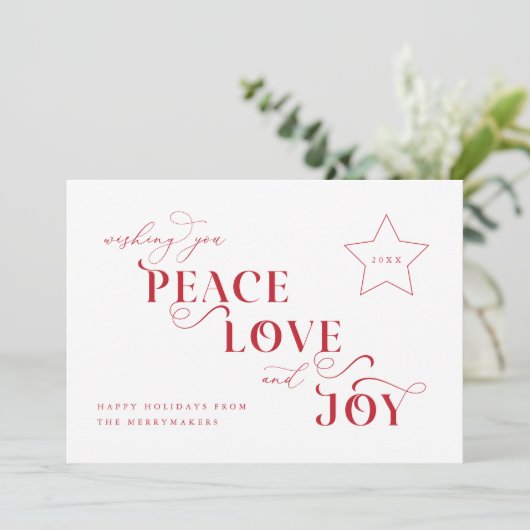 Vrede Liefde Vreugde Kerstmis Vakantie Fotokaart Feestdagenkaart (Staand voorkant)