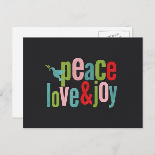 Vrede Liefde Vreugde Kleurrijk Schoolbord Duif Feestdagenkaart (Voorkant / Achterkant)