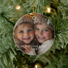 Vrede Liefde Vreugde Minimaal Klassiek Kerst Foto Keramisch Ornament