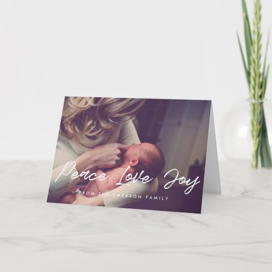 Vrede Liefde Vreugde Modern Inspirerend Foto Feestdagen Kaart (Voorkant)