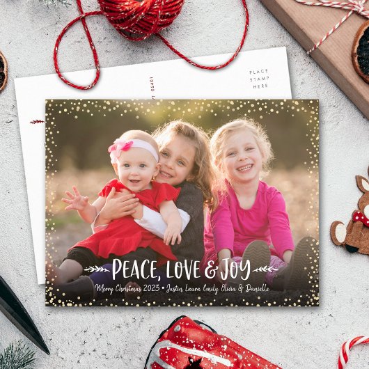 Vrede Liefde Vreugde Moderne Chique Typografie Aan Feestdagenkaart