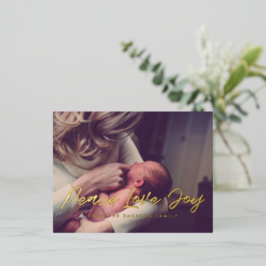 Vrede Liefde Vreugde moderne foto Folie Feestdagen Briefkaart (Staand Voorkant)