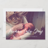 Vrede Liefde Vreugde Moderne Typografie Foto Feestdagenkaart (Voorkant)