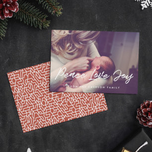 Vrede Liefde Vreugde Moderne Typografie Foto Feestdagenkaart