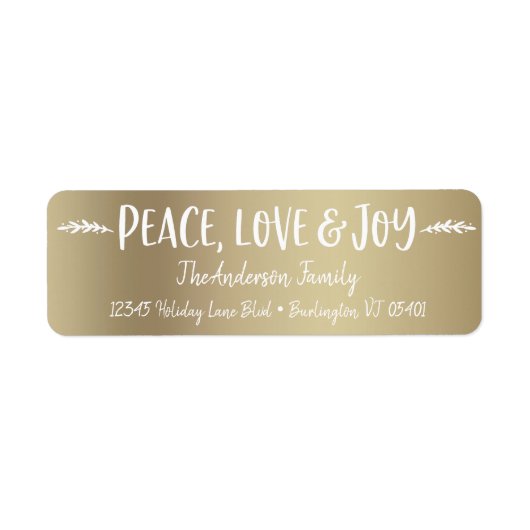 Vrede Liefde Vreugde Moderne Typografie Goud Aange Etiket (Voorkant)