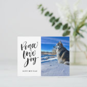 Vrede Liefde Vreugde | Nieuw Jaar Modern Schrift F Feestdagenkaart (Staand voorkant)