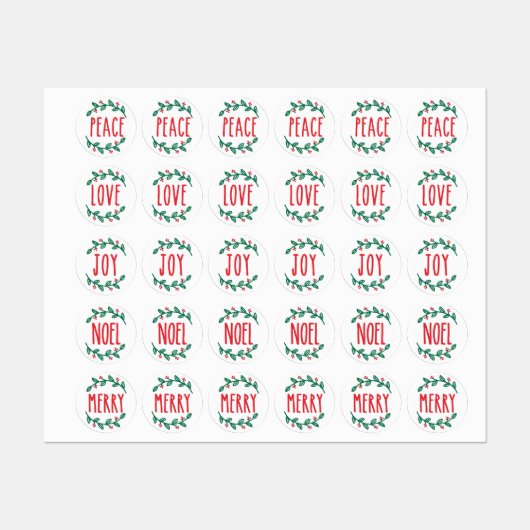 Vrede, Liefde, Vreugde, Noël, & Vrolijke Stickers  (Vel)