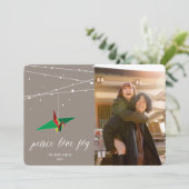 Vrede Liefde Vreugde Origami Papier Kraan Moderne  Feestdagenkaart (Staand voorkant)