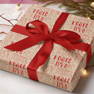 Vrede Liefde Vreugde Prettig Kerstmis Rood Typogra Cadeaupapier